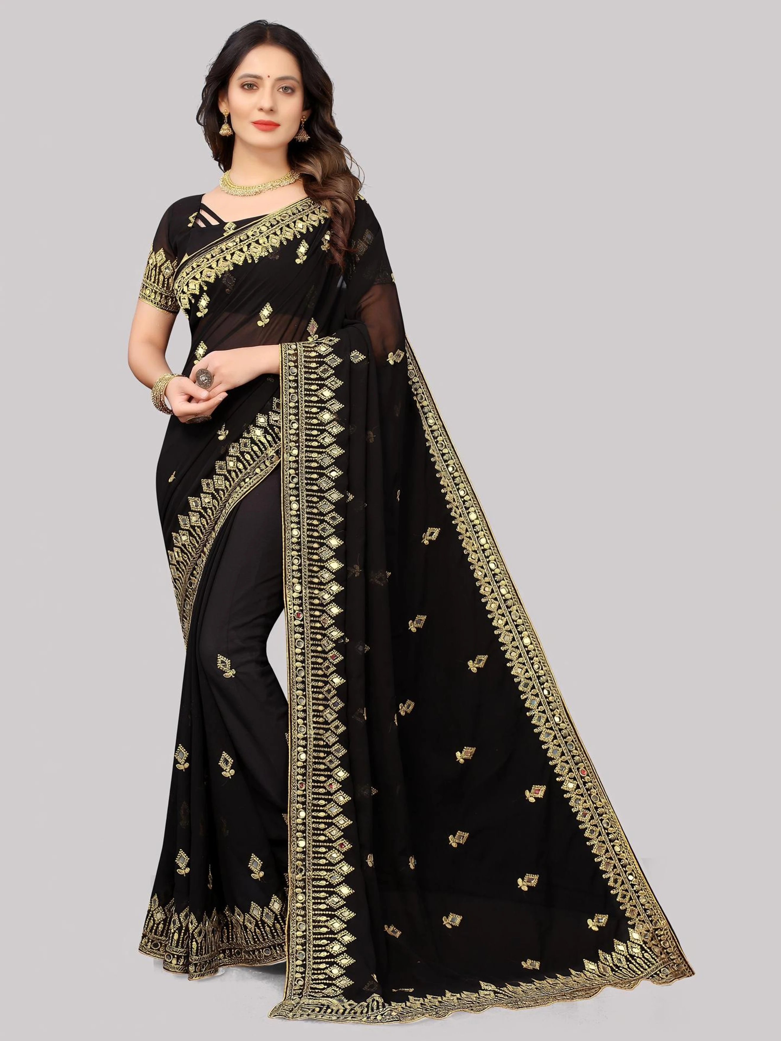 Midnight Black Gold Zari Festive Saree